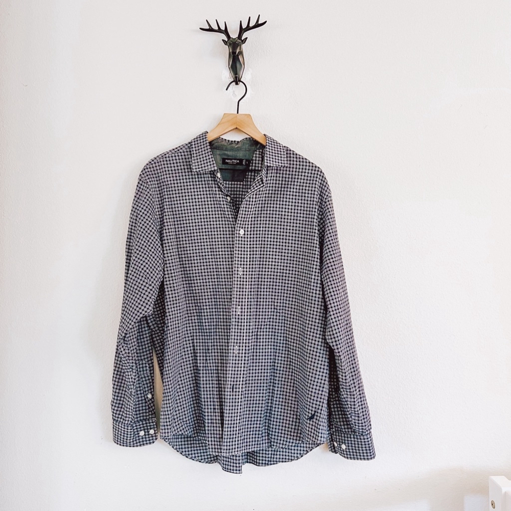 Nautica Men's Blue/White Plaid Button Down Shirt Size Large